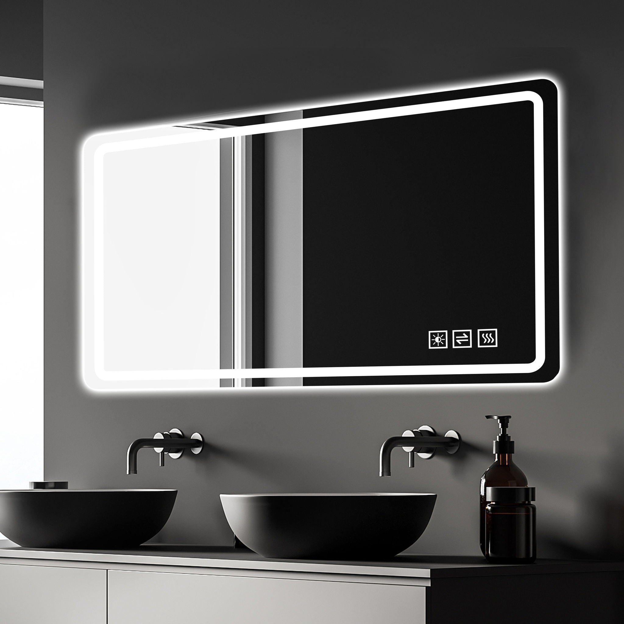 Frameless LED Bathroom Mirror Vanity With Anti Fog Front Lights - Silver
