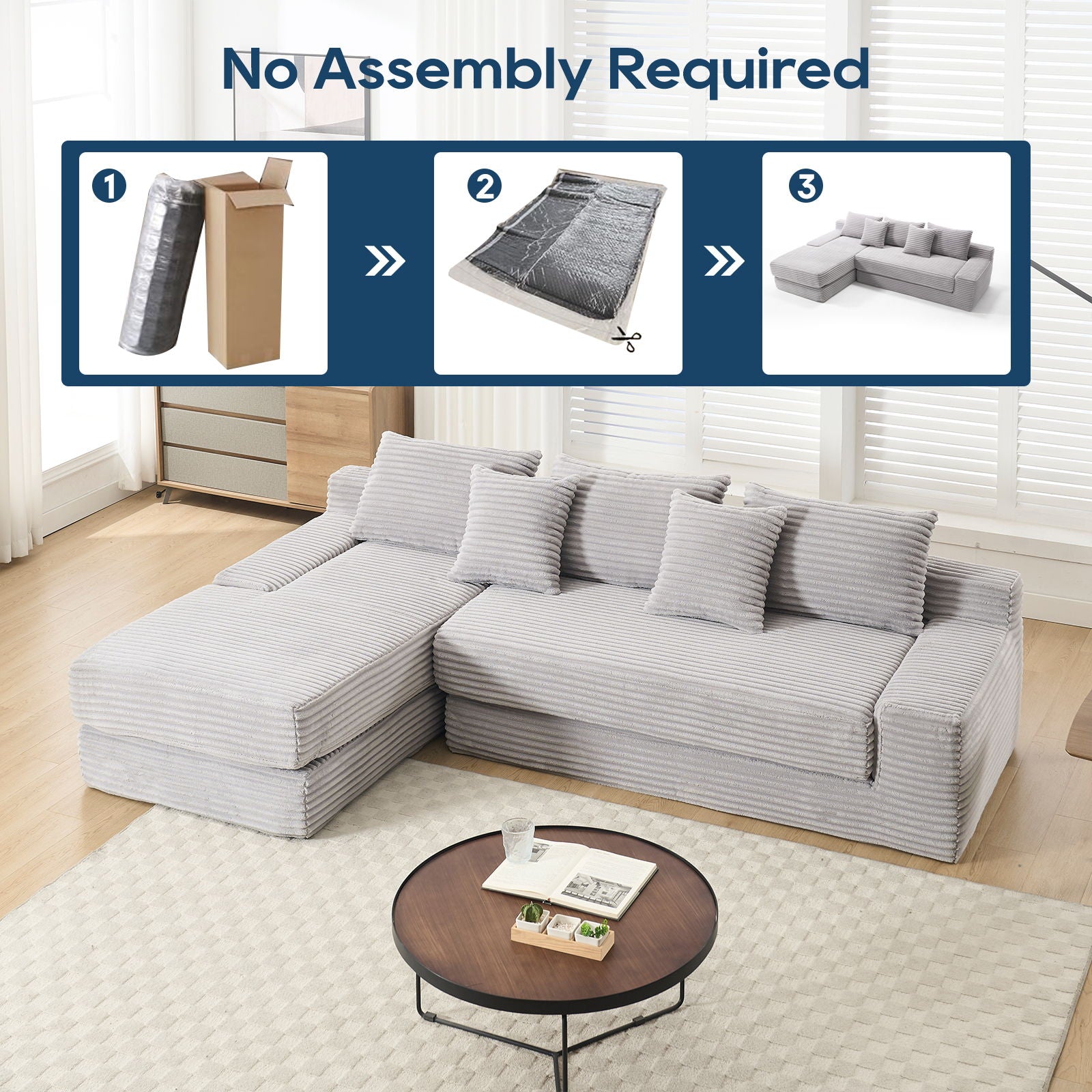 Modern L - Shaped Sectional Couch With Memory Foam