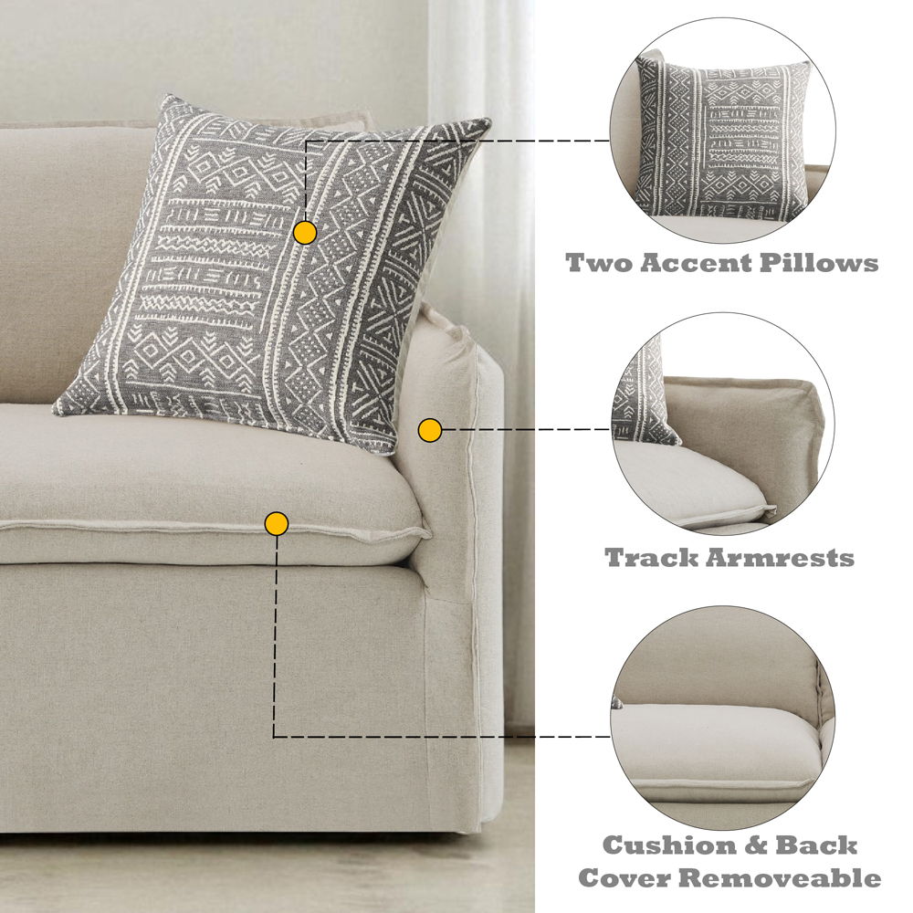 Upendo - Loveseat With 2 Pillows - Beige Linen