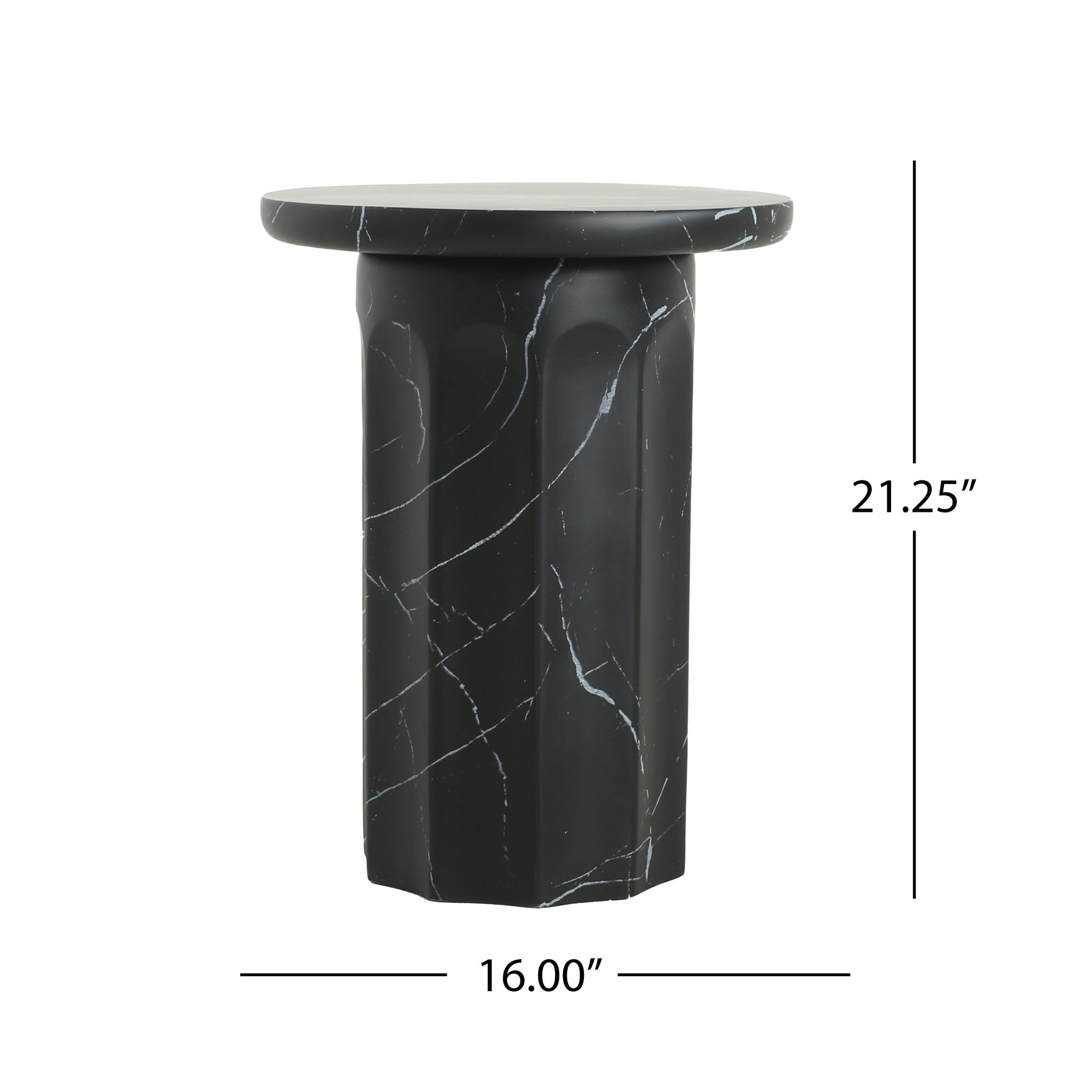 Outdoor Lightweight Concrete BMarble Effect Side Table, Living Room End Table - Black / Marble