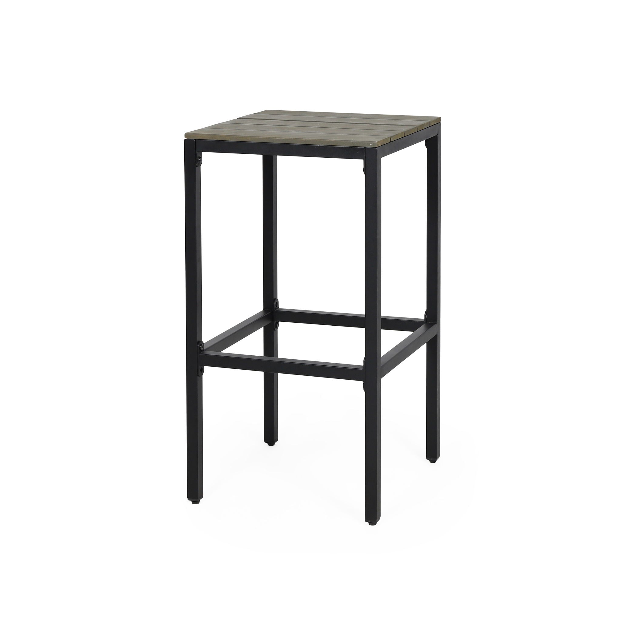 Outdoor Bar Stool With Slat Design And Metal Frame (Set of 2)
