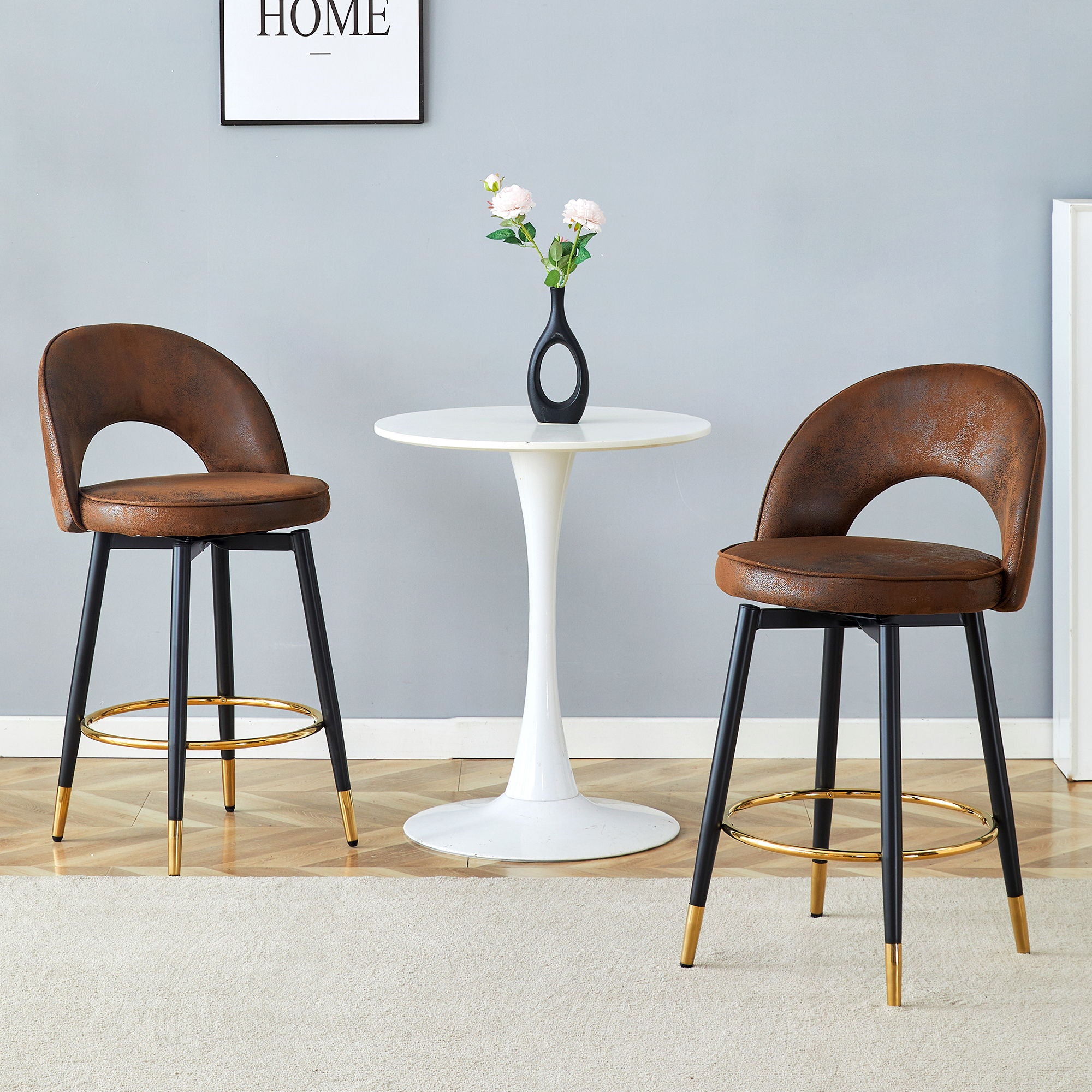 Upholstered Rotatable Bar Chair With Metal Legs For Dining Room