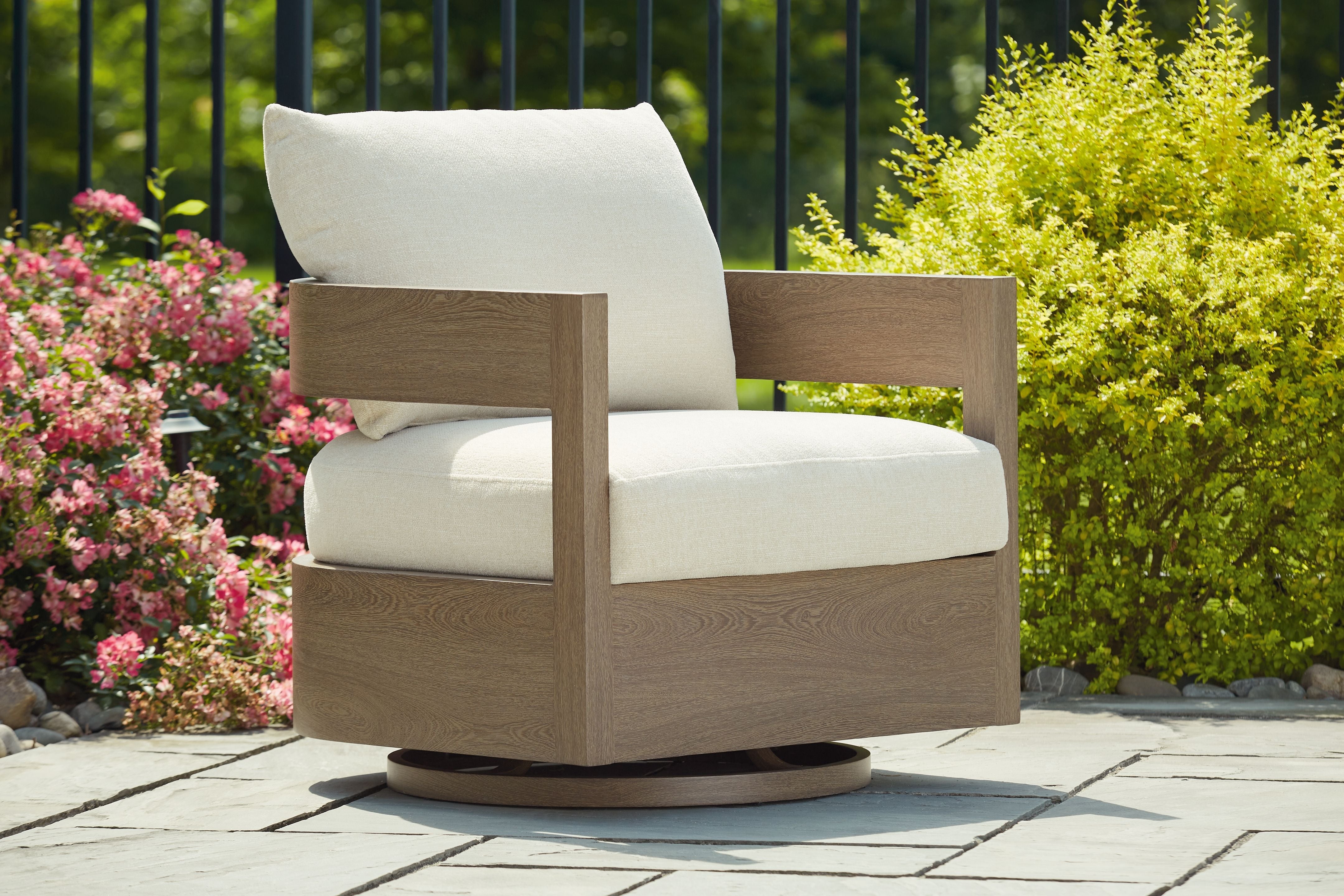 Signature Design by Ashley® Serene Bay - Dark Brown / White - Swivel Glider Chair With Cushion | Meri Furniture