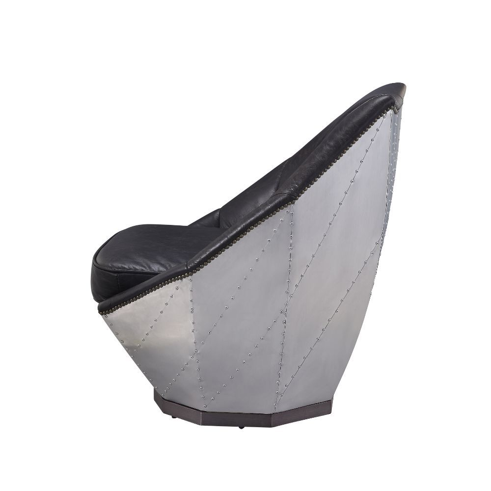 ACME Brancaster - Accent Chair - Distress Espresso Top Grain Leather & Aluminum | Meri Furniture