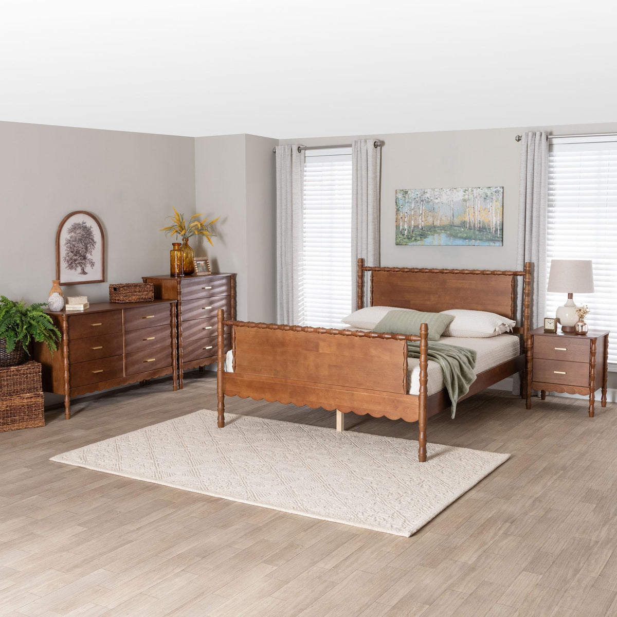 Danette Bobbin Wood 4-Piece Bedroom Set with 1 Nightstands, Queen