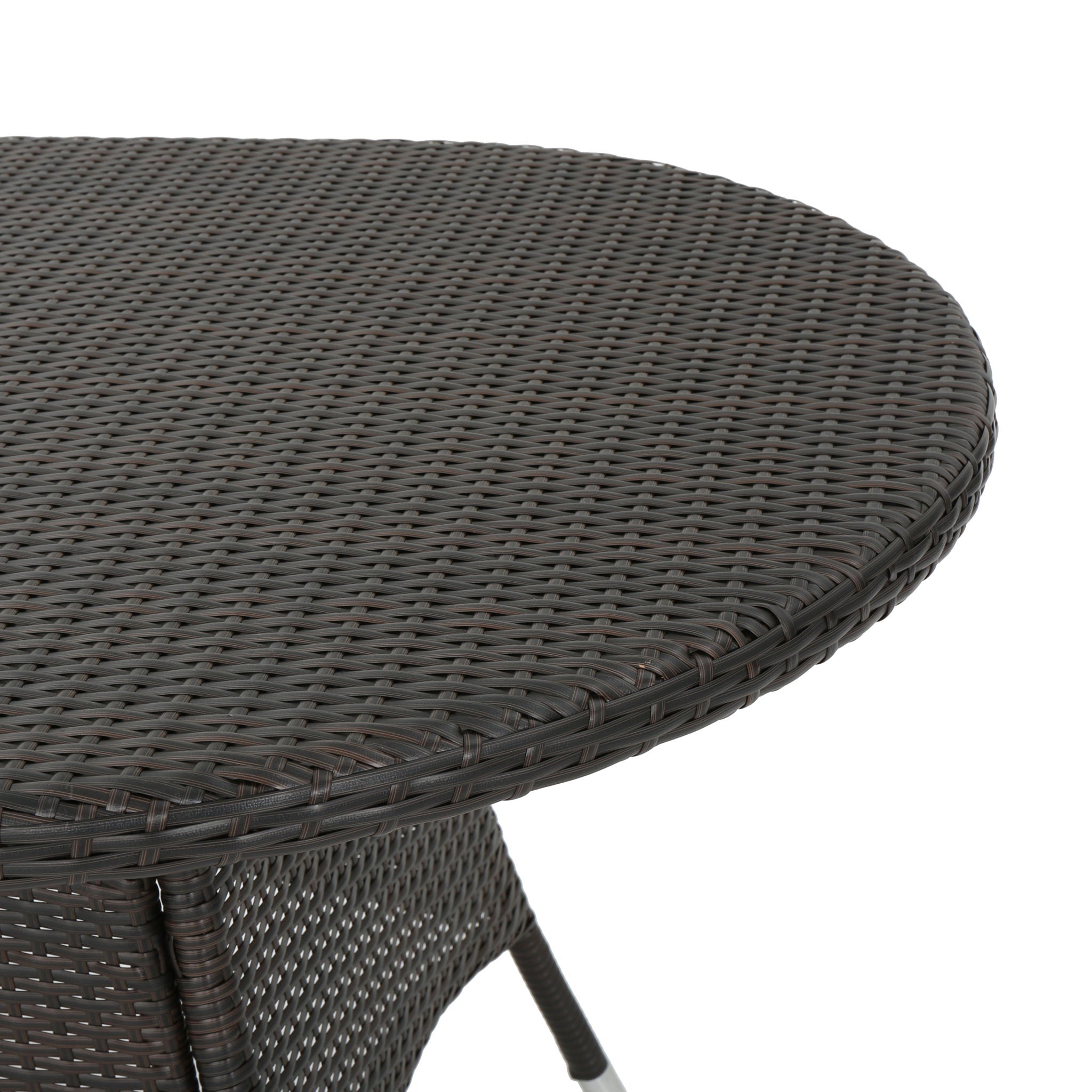 Outdoor Oval Dining Table With Silver Tipped Legs - Brown Multi