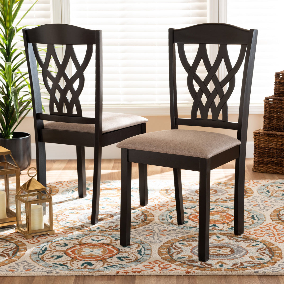 Delilah Modern and Contemporary Sand Fabric Upholstered and Dark Brown Finished Wood 2-Piece Dining Chair Set