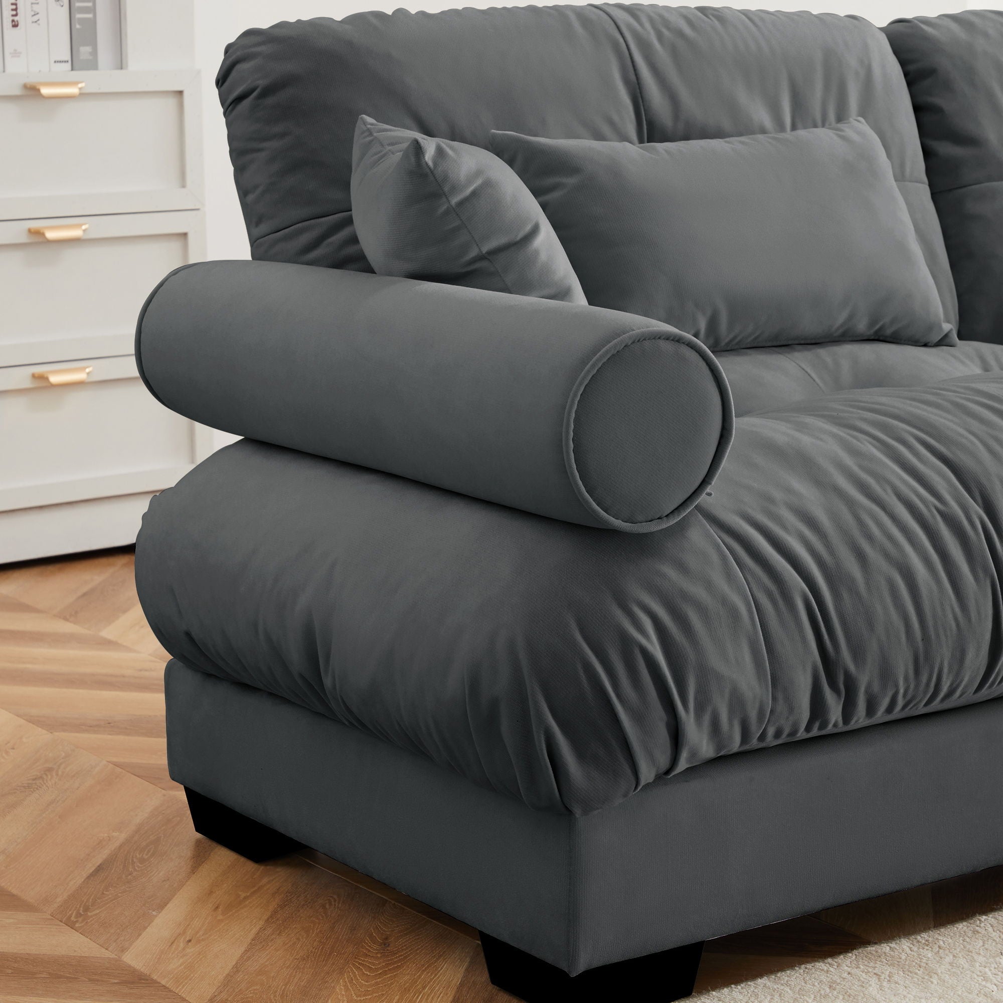 Modern Oversize Sofa With Cloud Like Comfort, Featuring Waist And Throw Pillows