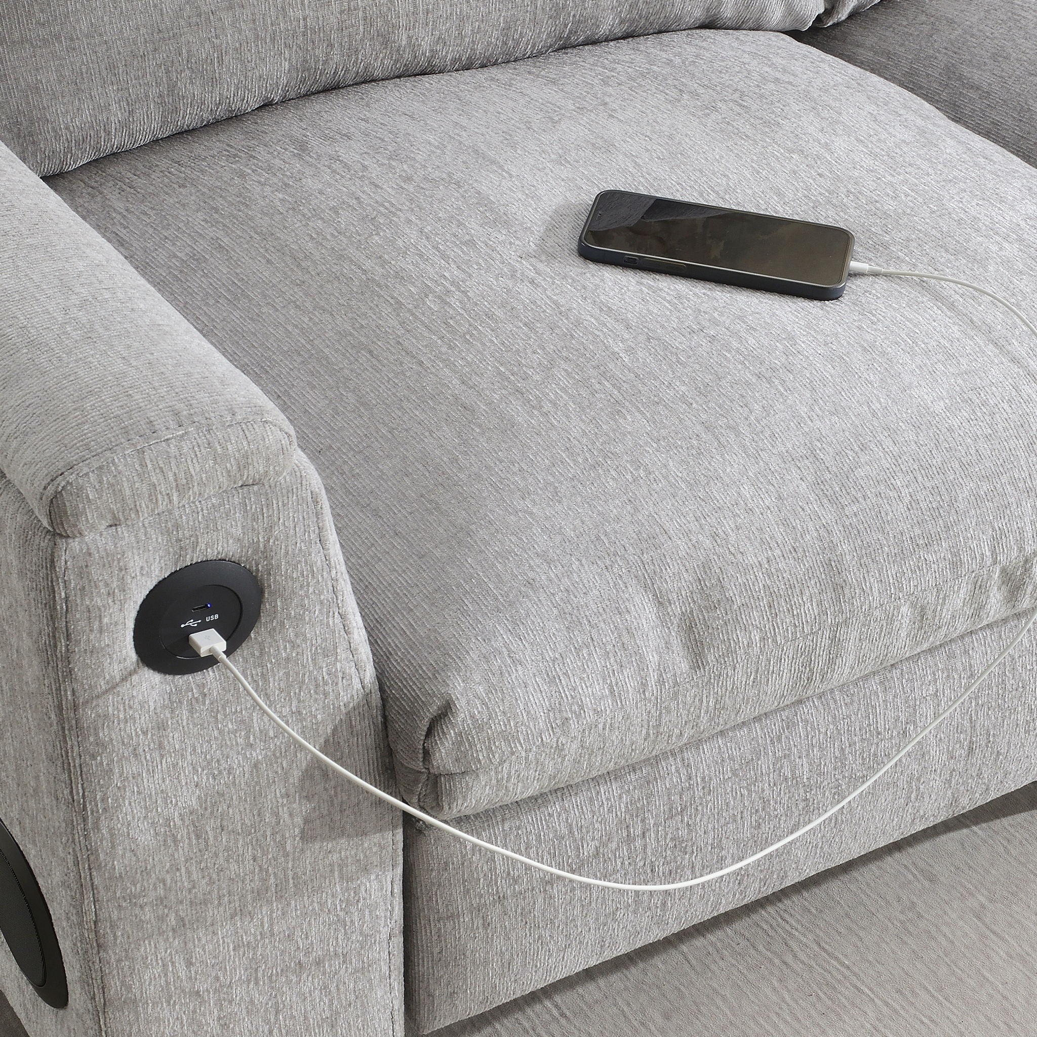 Sectional With Bluetooth Speaker Comfy Cloud Couch Set With Drop Down Table Cup Holders, USB Charger Storage Armrest Wide Seat Sofa