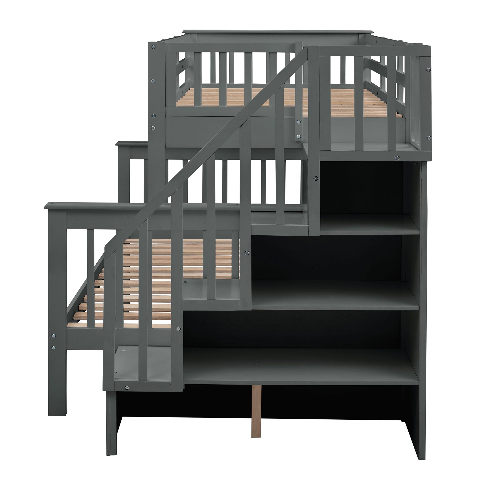 Stairway Bunk Bed With Storage And Guard Rail For Bedroom