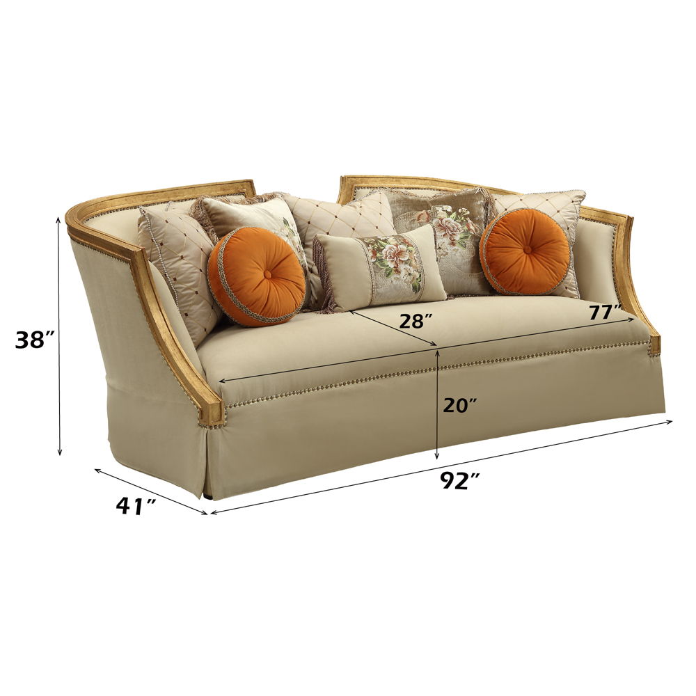 Daesha - Sofa With 8 Pillows - Tan Flannel & Antique Gold