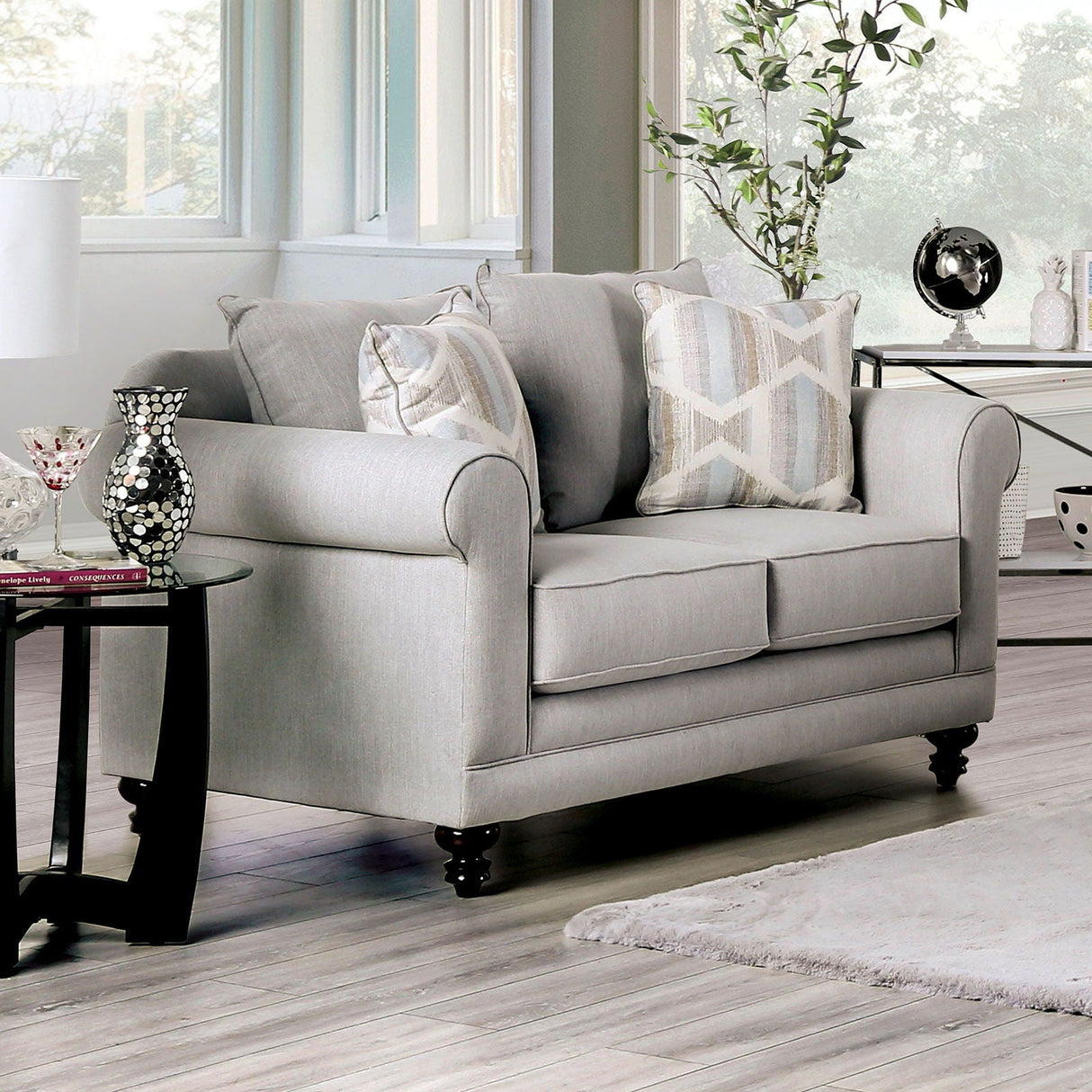 Furniture of America Kacey - Loveseat - Light Gray /Powder Blue / Pale Plum | Meri Furniture