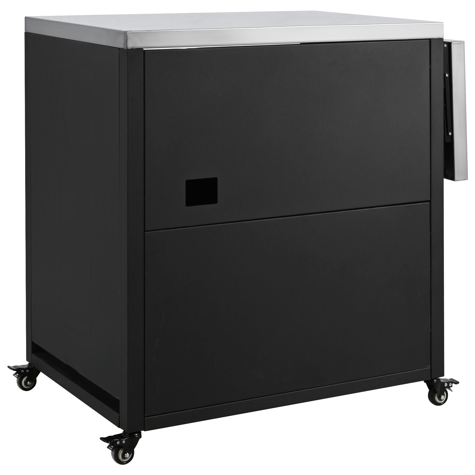 Versatile Outdoor Cabinet With Folding & Expandable Work Surfaces, Ample Storage Space, And Lockable Wheels - Matte Black