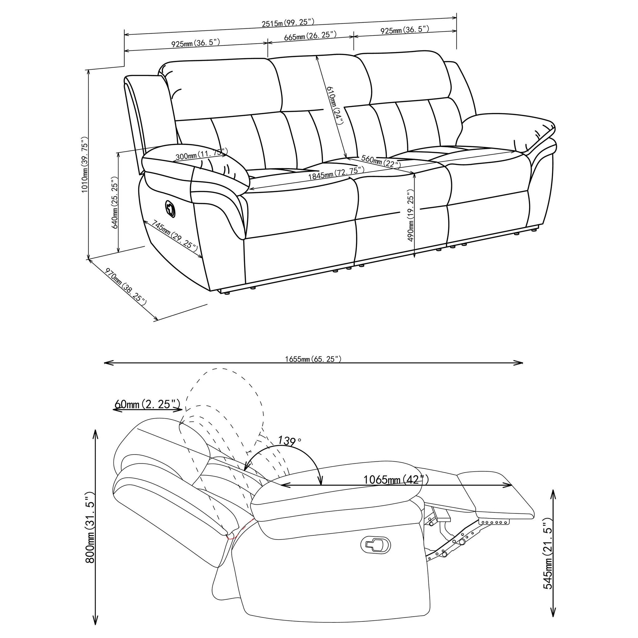 Bahrain Upholstered Motion Sofa Charcoal