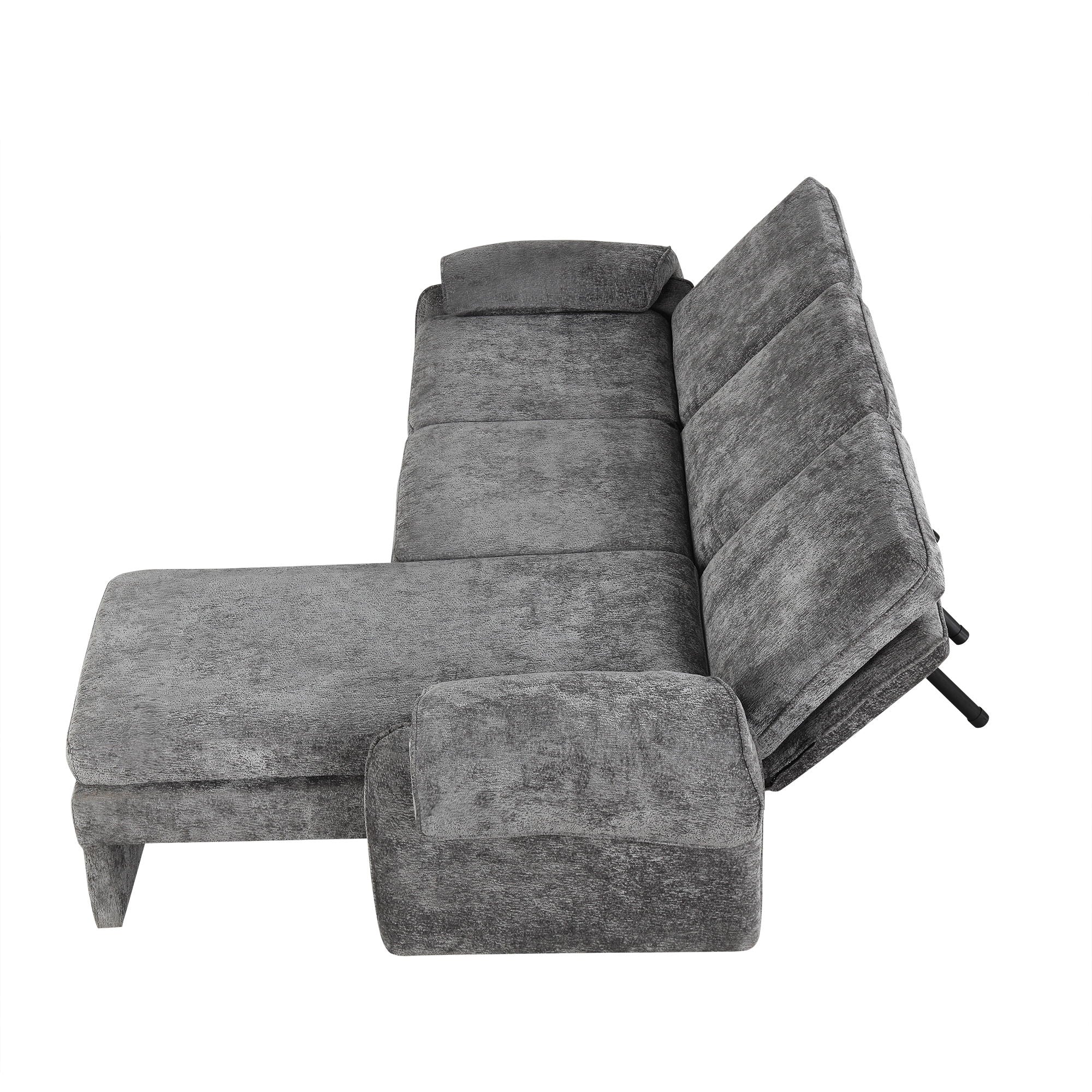 Convertible Futon Sofa Bed With Adjustable Backrest, Reversible Chaise Lounge And 2 Removable Armrest Pillows