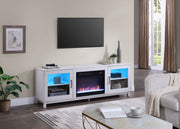Summit 70"W White Walnut Finish TV Stand Console with Fireplace and Heater