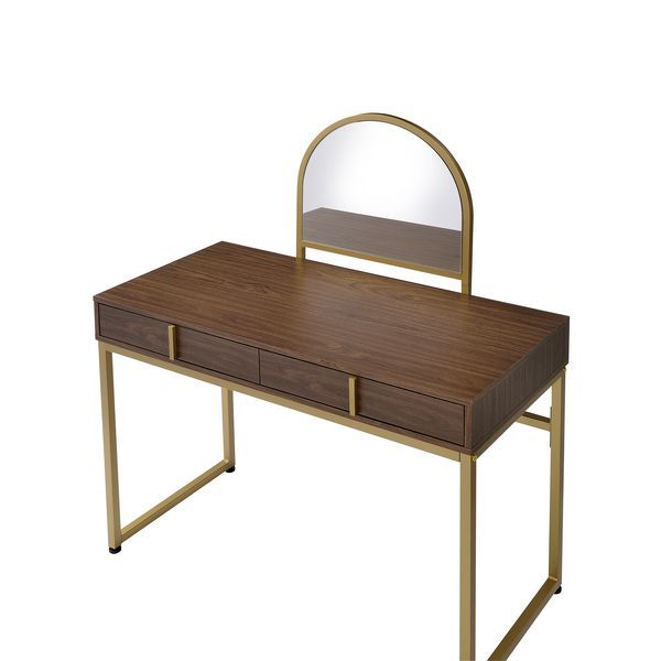 ACME Coleen - Vanity Desk - Walnut & Gold Finish - 50" | Meri Furniture