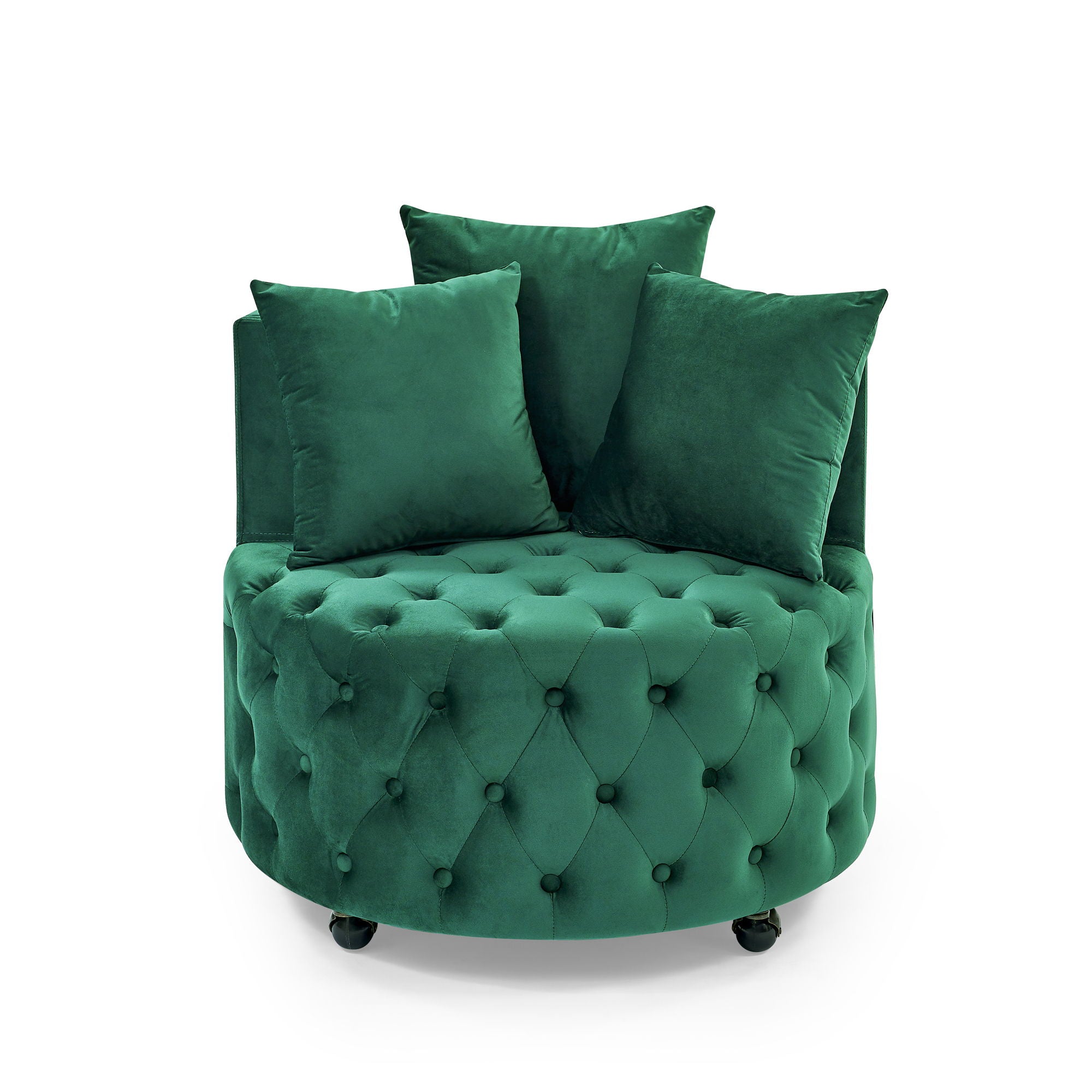 Modern Upholstered Swivel Chair With Button Tufted Design And Movable Wheels