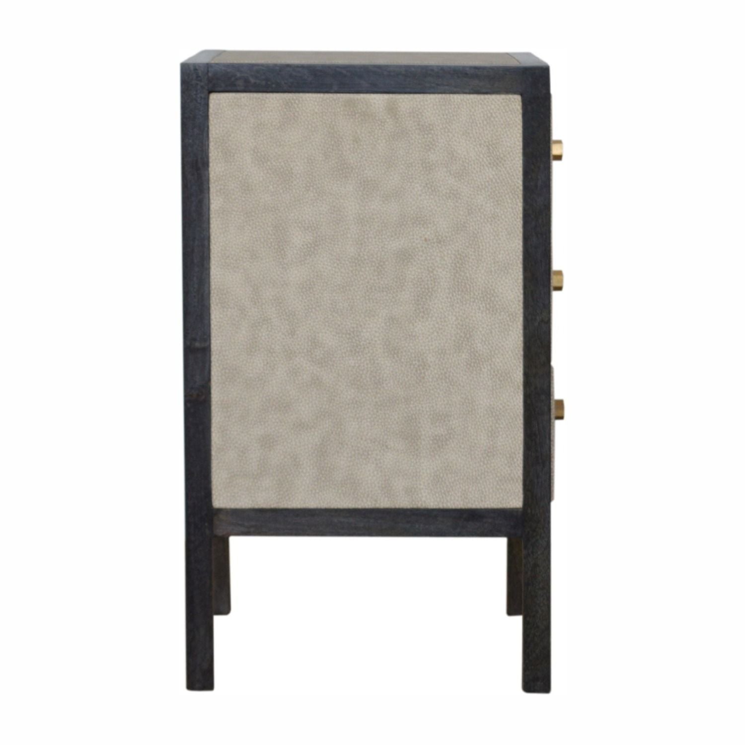 Faux Leather Nightstand, 3 Drawer - Black