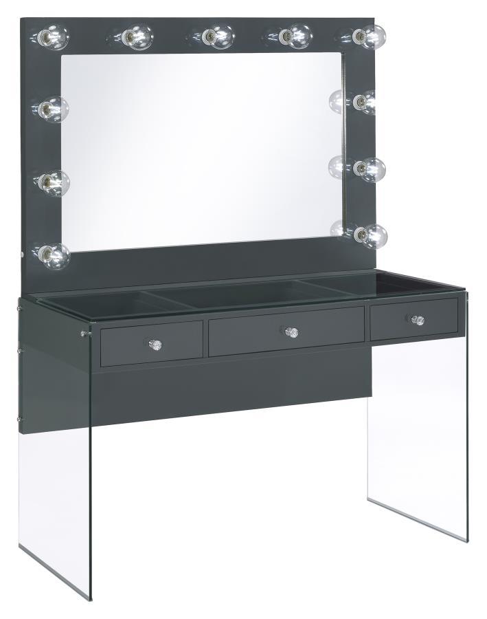 Coaster Fine Furniture Afshan - 3-Drawer Vanity Set With Lighting - Gray High Gloss | Meri Furniture