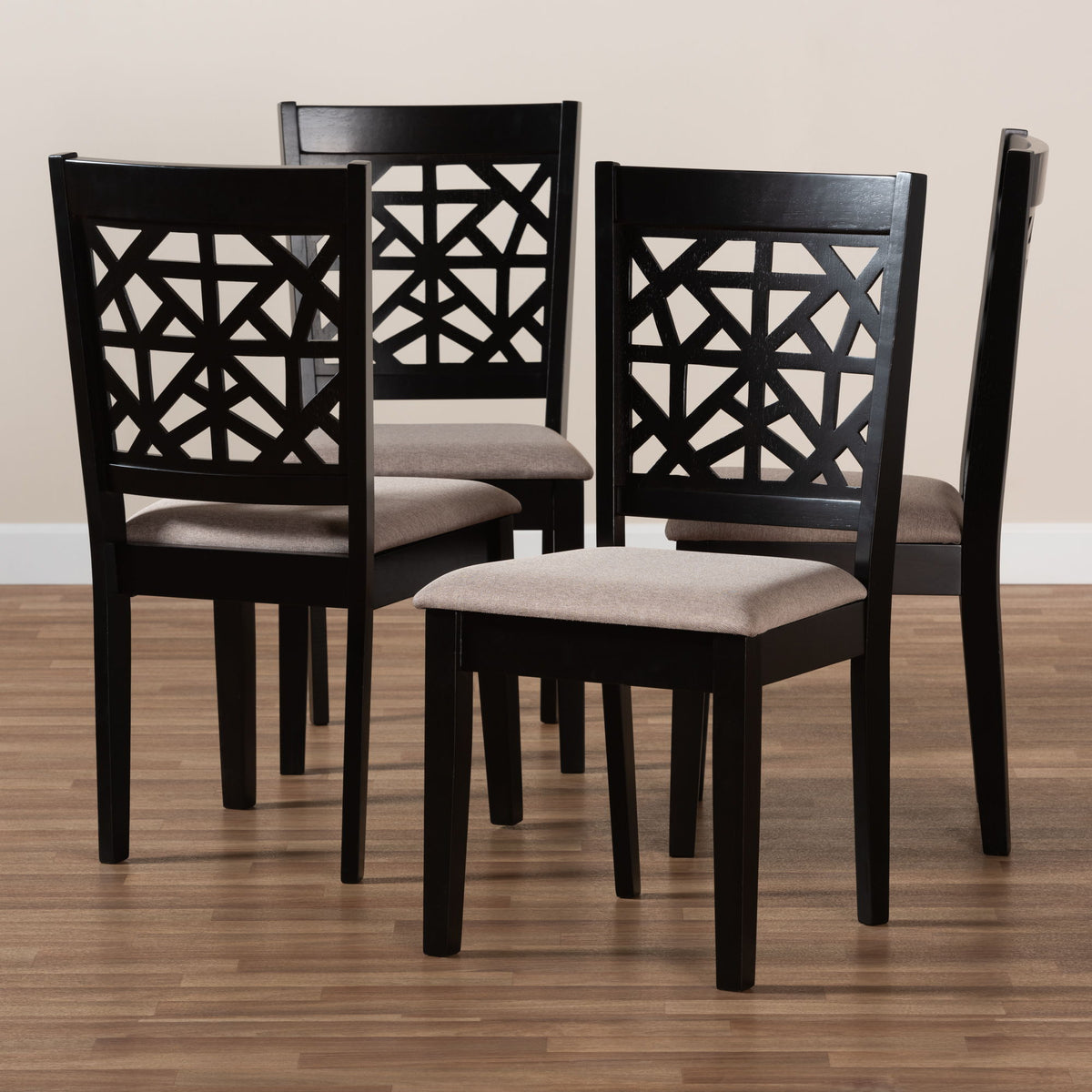 Jackson Modern and Contemporary Sand Fabric Upholstered and Espresso Brown Finished Wood 4-Piece Dining Chair Set