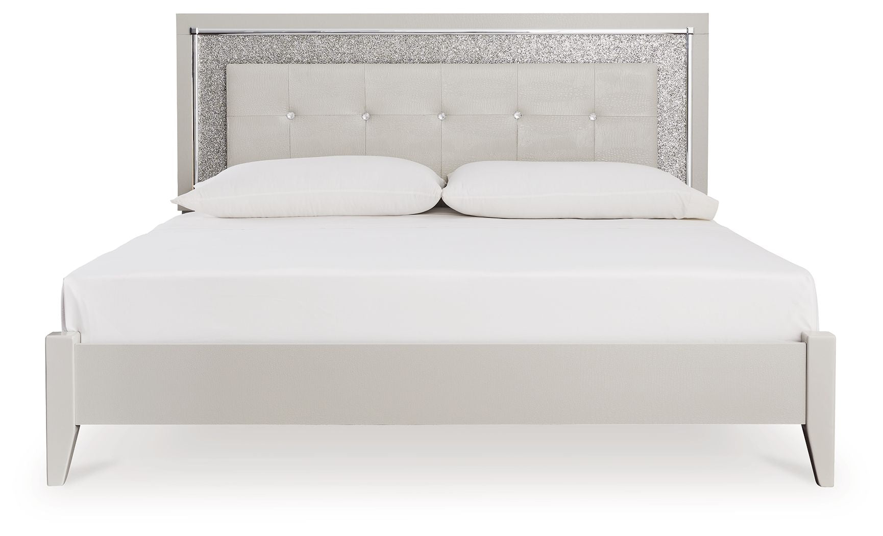 Signature Design by Ashley® Zyniden - Silver - King Upholstered Panel Bed | Meri Furniture