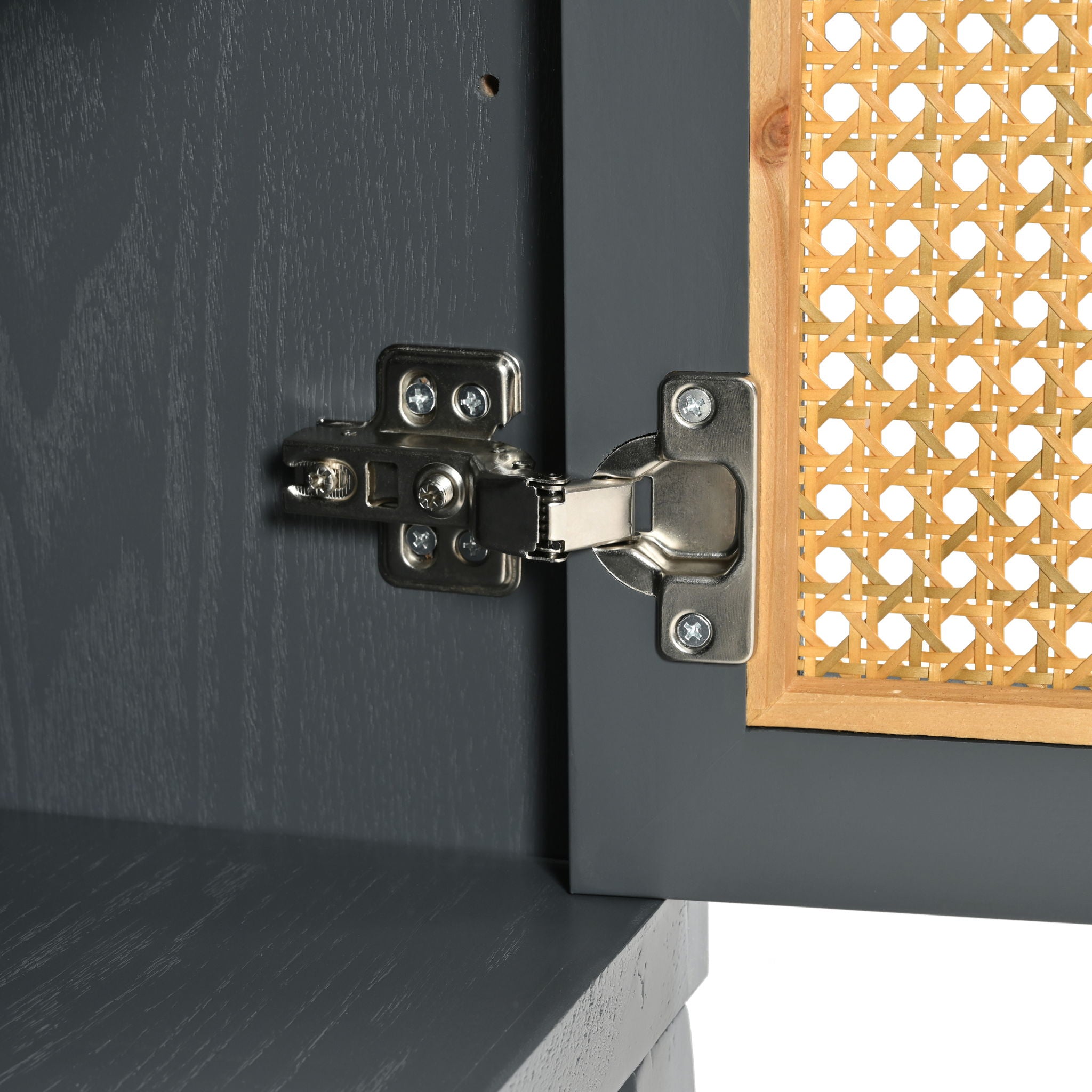 Retro Industrial 4 Door Sideboard With Large Storage, Rattan And Glass Doors