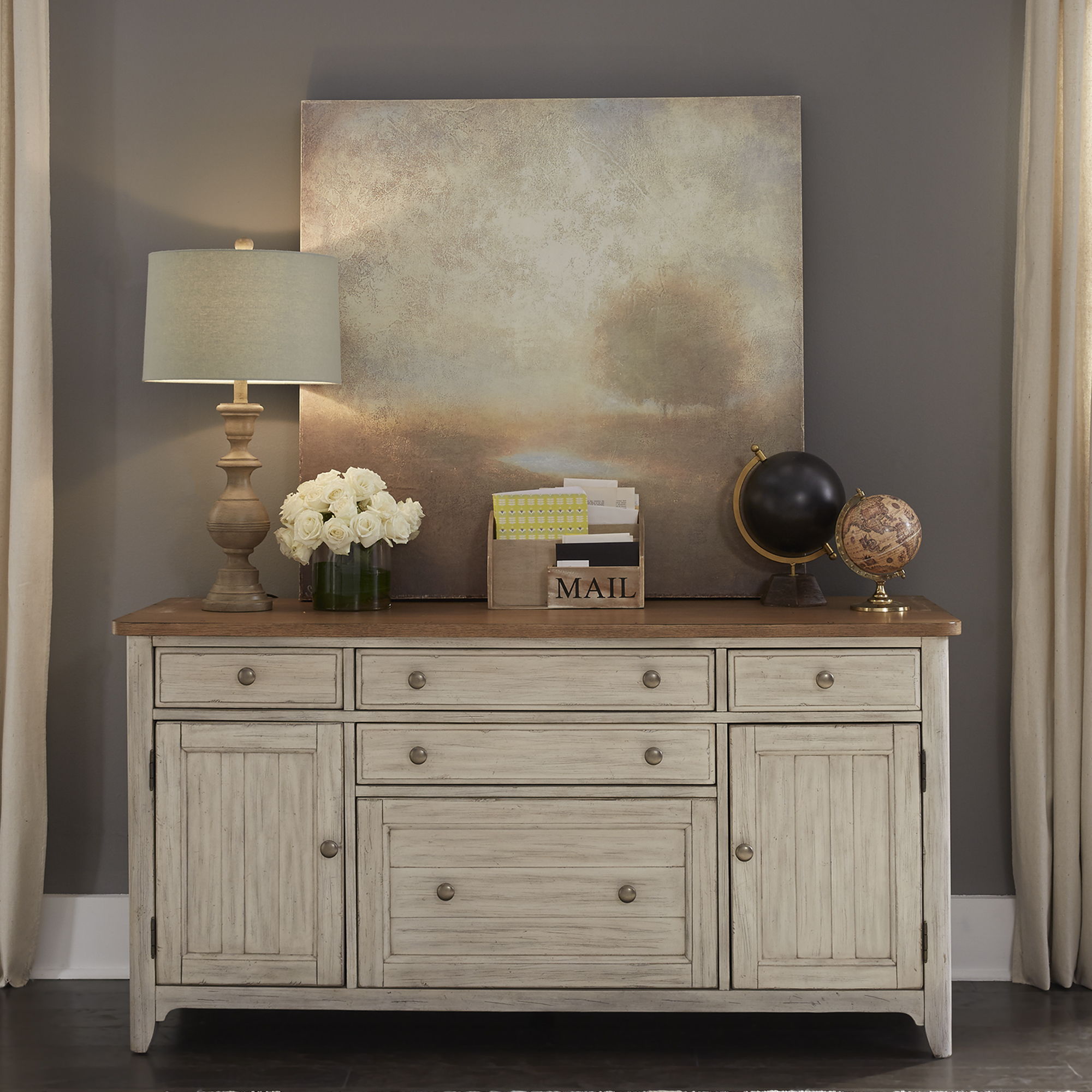Liberty Furniture Farmhouse Reimagined - Door Credenza - White | Meri Furniture