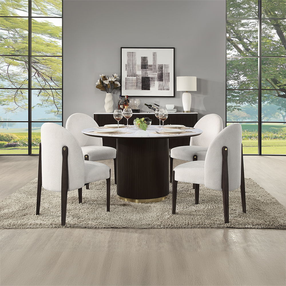 ACME Clayten - Round Dining Table With Marble - White Natural Marble Top & Espreeso Finish | Meri Furniture