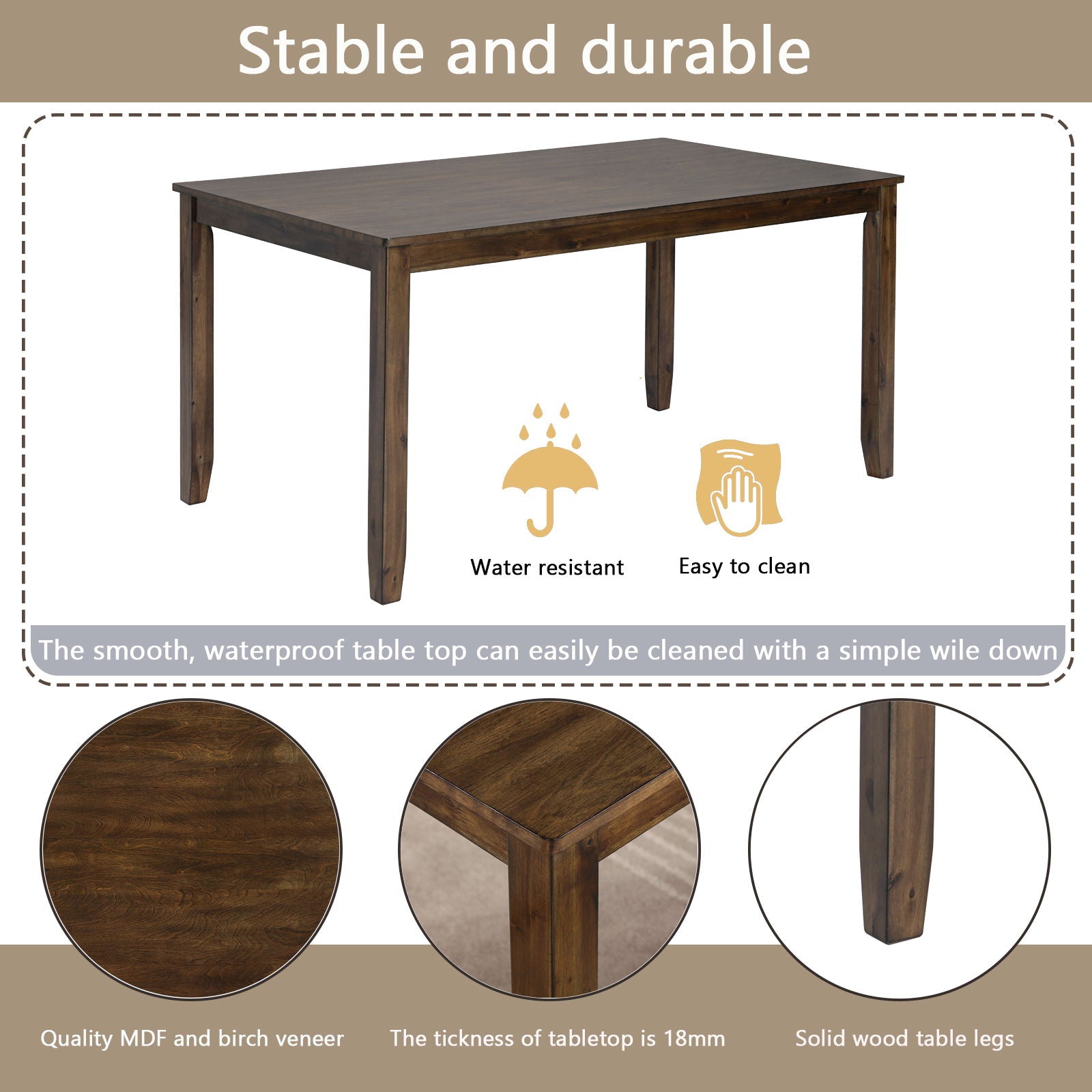 Kitchen Dining Set, Rectangular Dining Table With Upholstered Chairs