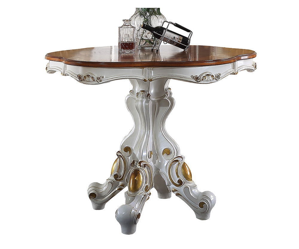 ACME Part of Acme’s exclusive Picardy collection, this impressive counter height dining set features a round pedestal table with spectacular antique hand-brushed accents over an elegant antique finish. | Meri Furniture