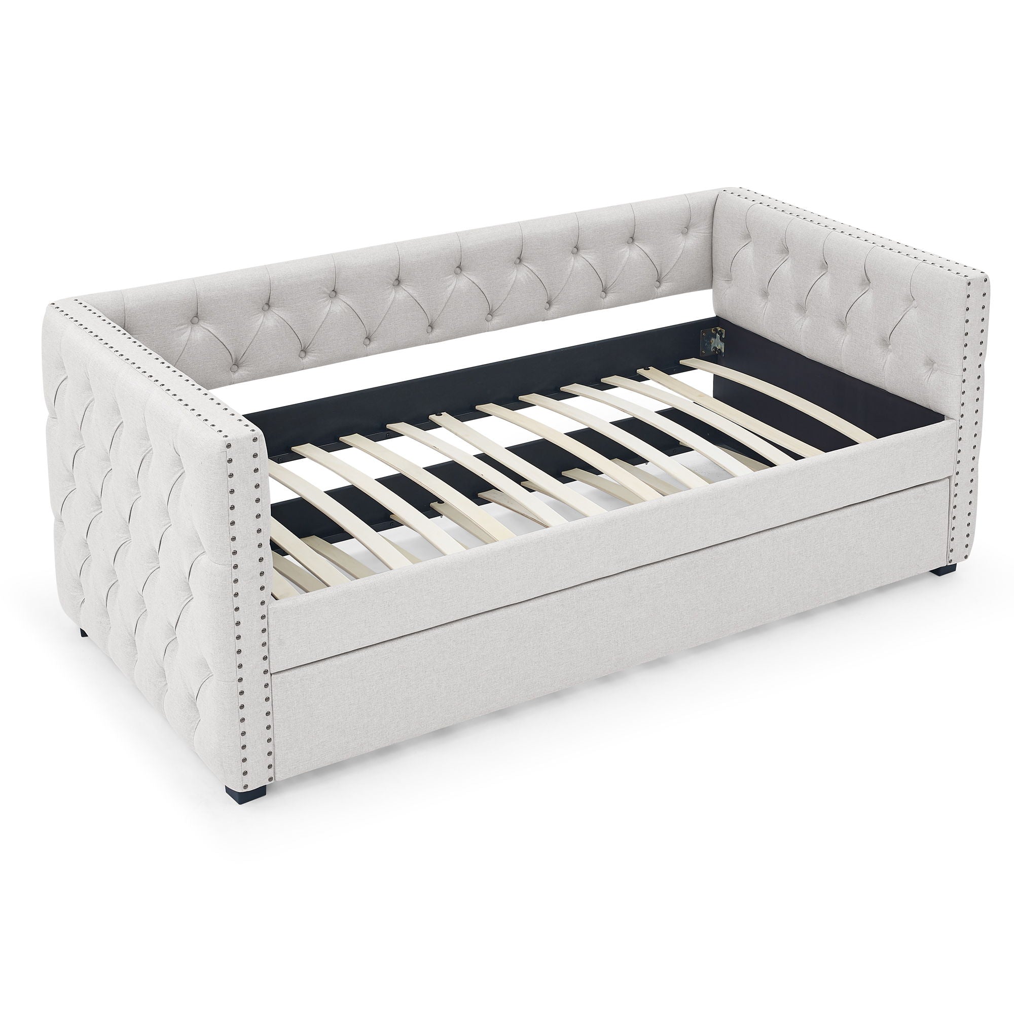 Inspired Upholstered Daybed With Trundle, Button Tufted