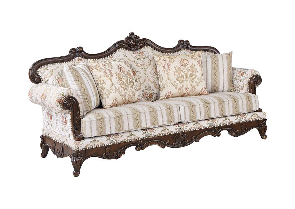 ACME Nayla - Sofa - Pattern Fabric & Walnut Finish | Meri Furniture