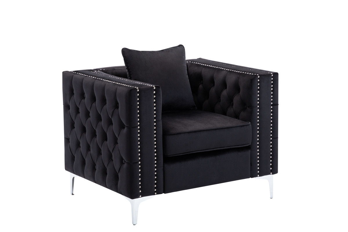 Lorreto 40"W Black Velvet Chair