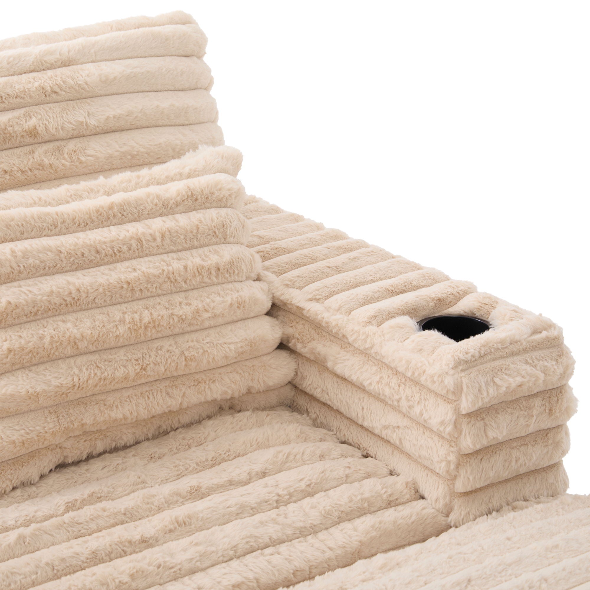 Plush Oversized Double Chaise Lounge Sofa Bed With USB Ports And Cup Holders