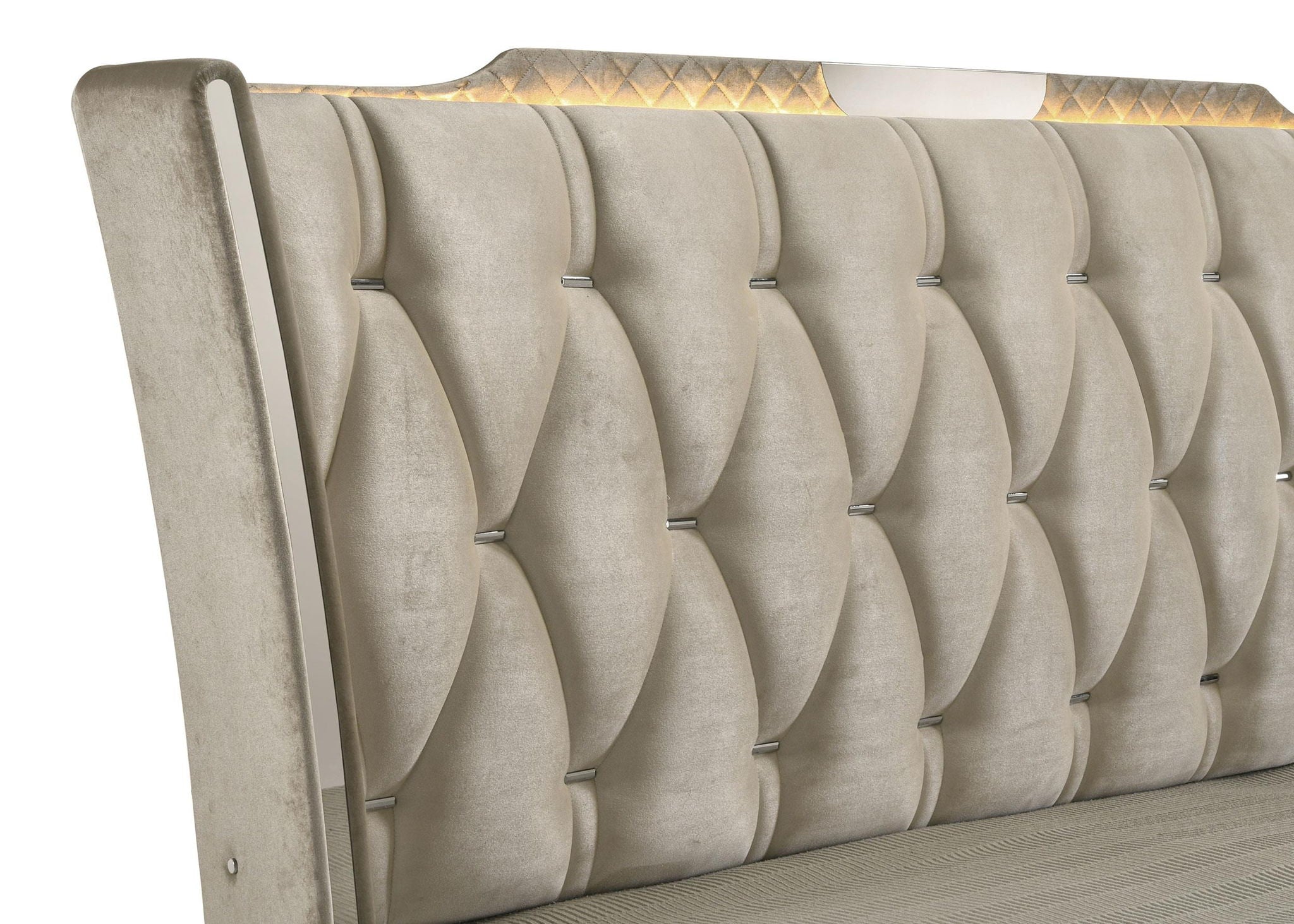 Lorient Queen LED Upholstered Wingback Bed Ivory and Camel