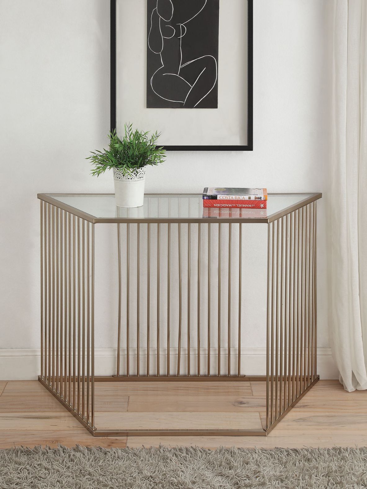 ACME Oaklie - Accent Table - Champagne & Clear Glass | Meri Furniture