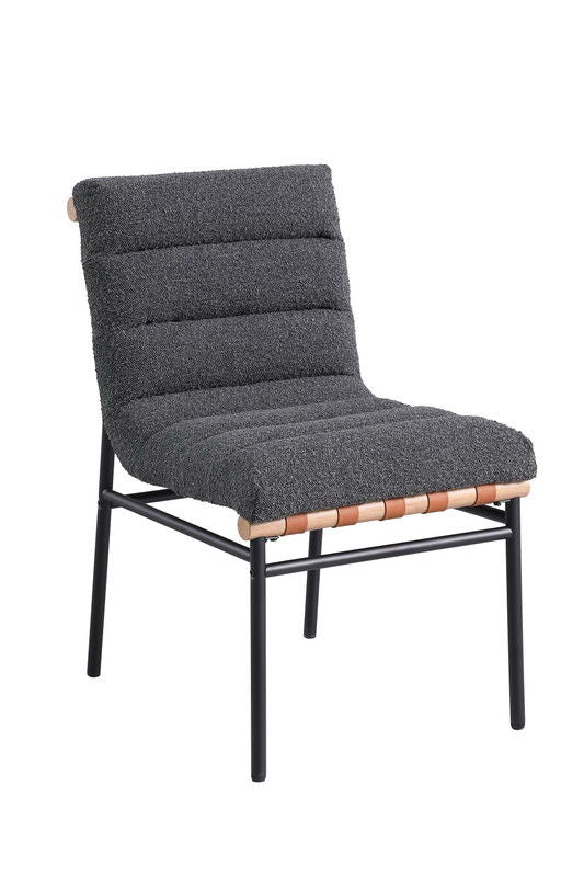 Lahni Dark Gray Boucle Fabric Set of 2 Dining Chair with Black Iron Legs