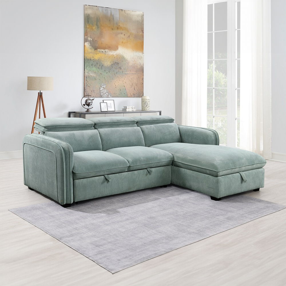 ACME Zavala - Sectional Sofa With Sleeper & Storage - Light Green | Meri Furniture