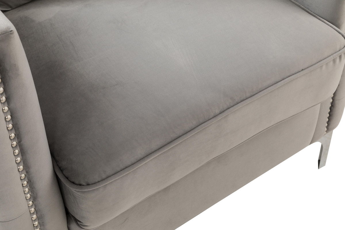 Bayberry 34"W Gray Velvet Chair with 1 Pillow