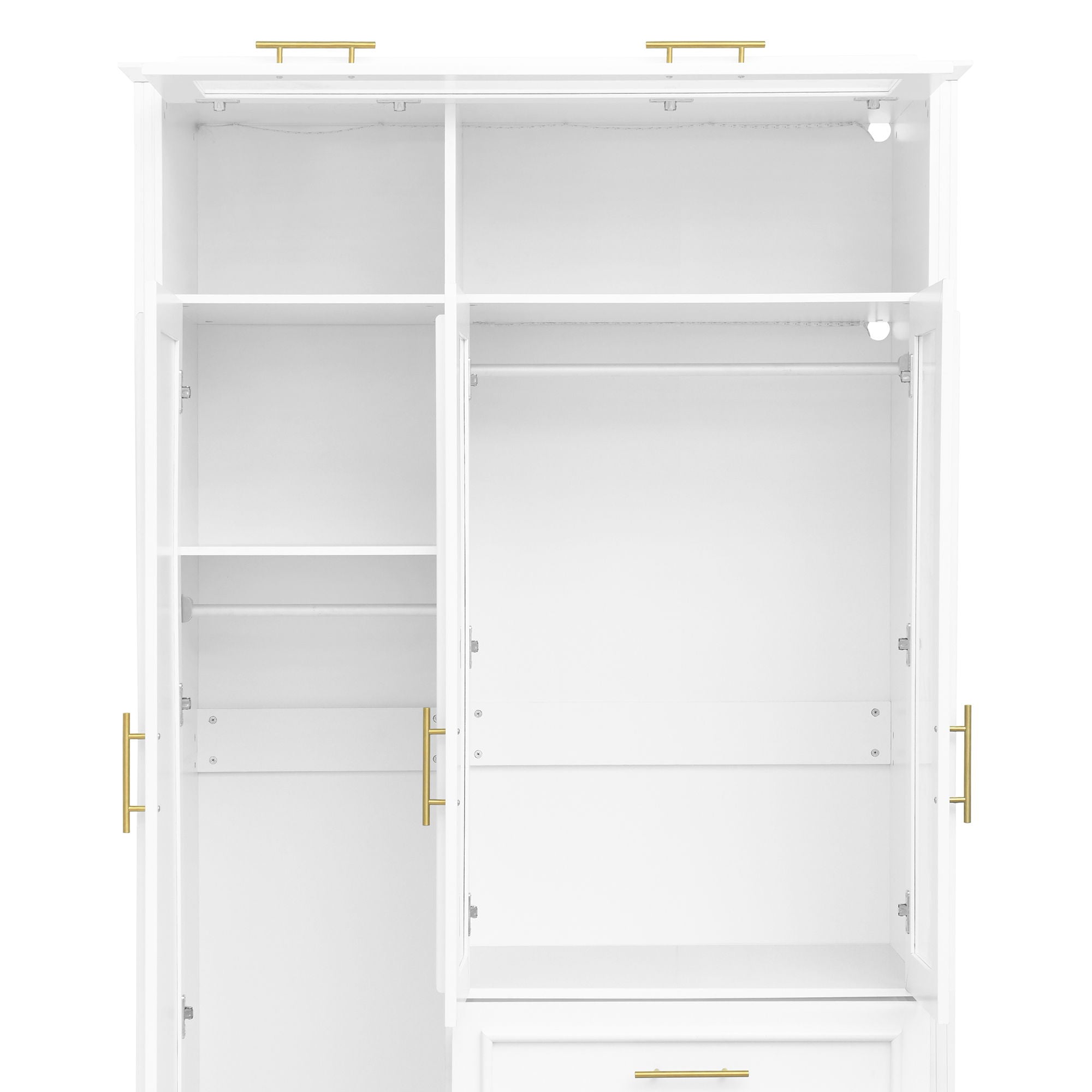 3 Door Wardrobe Armoire With LED Lighting And 3 Drawers - White