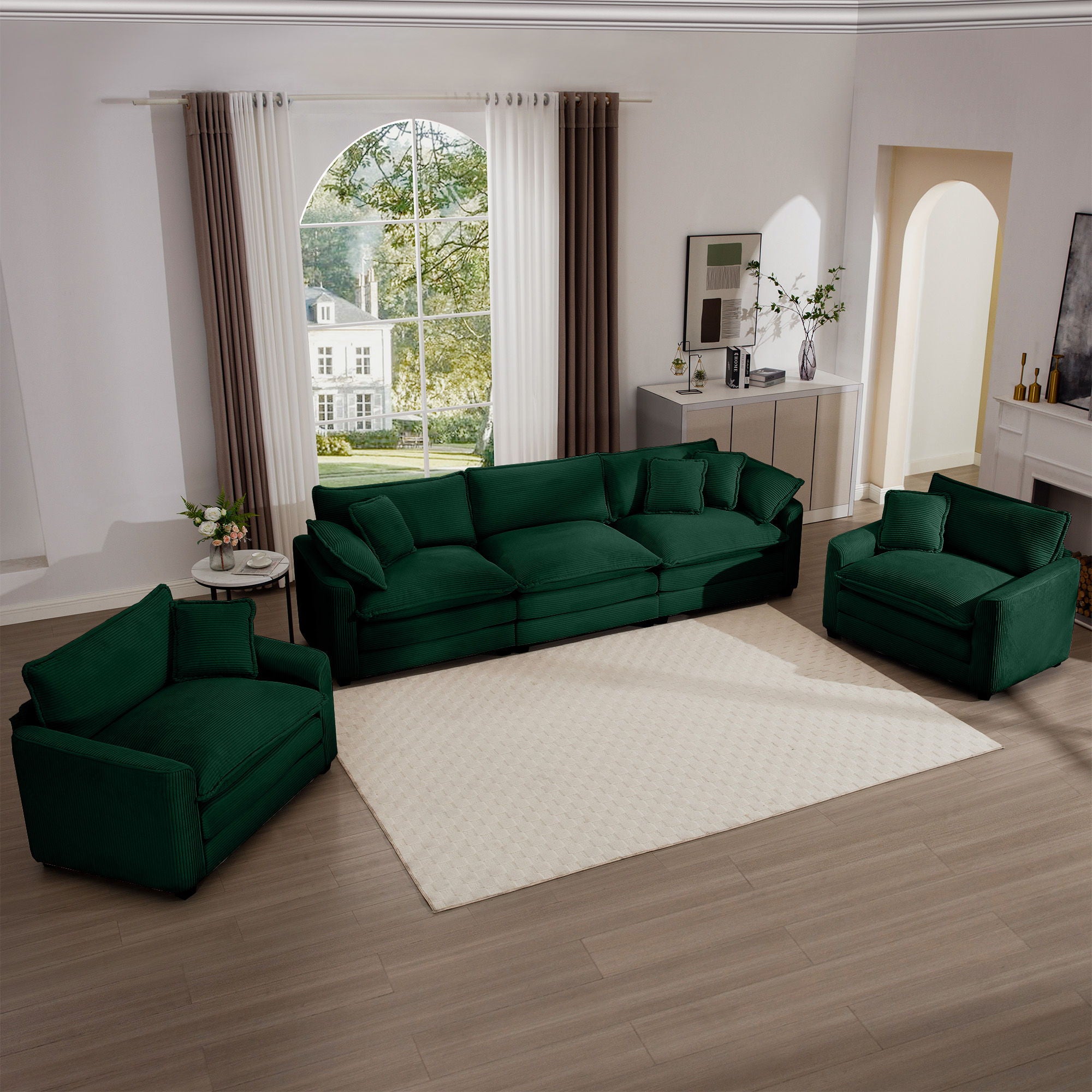 Elegant Corduroy Oversized Sectional Sofa Set With Deep Seats And Flexible Layout