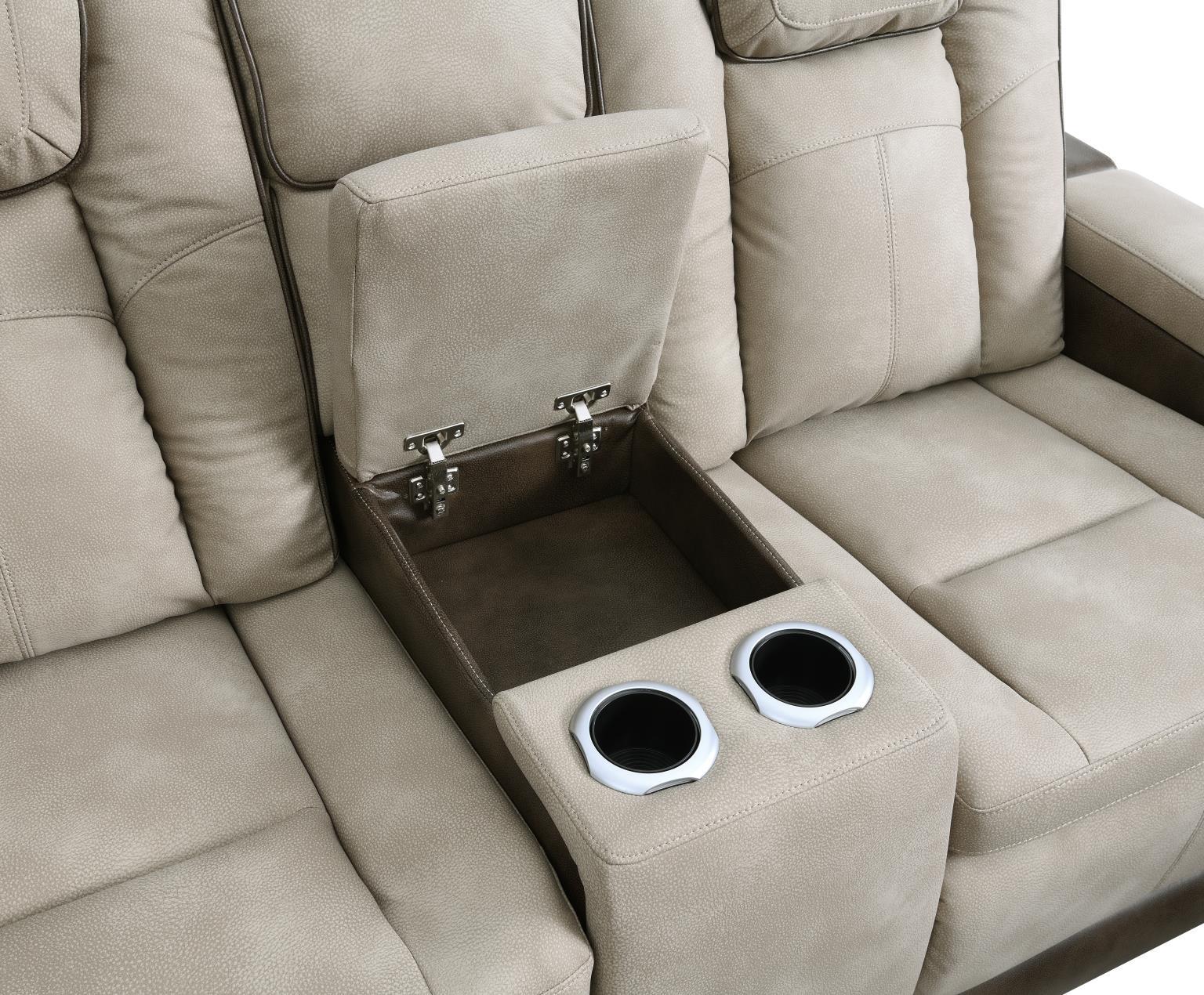 U78 - Power Reclining Sofa With Power Headrest, Reading Light, Magzine Pocket, Storage Arms / USB And Wireles Charger - Sand / Brown