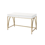 ACME Lightmane - Desk - White High Gloss & Gold | Meri Furniture
