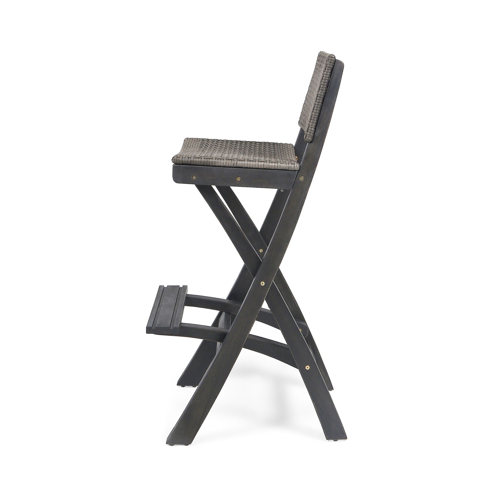 Outdoor Folding Acacia Wood Barstools With Rattan Backrest And Seat