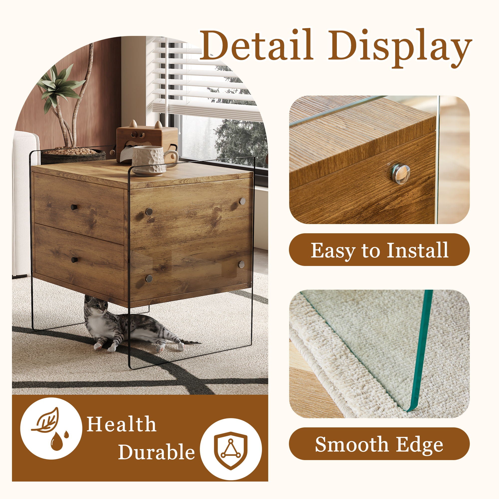 Double Drawer Bedside Table - Wood