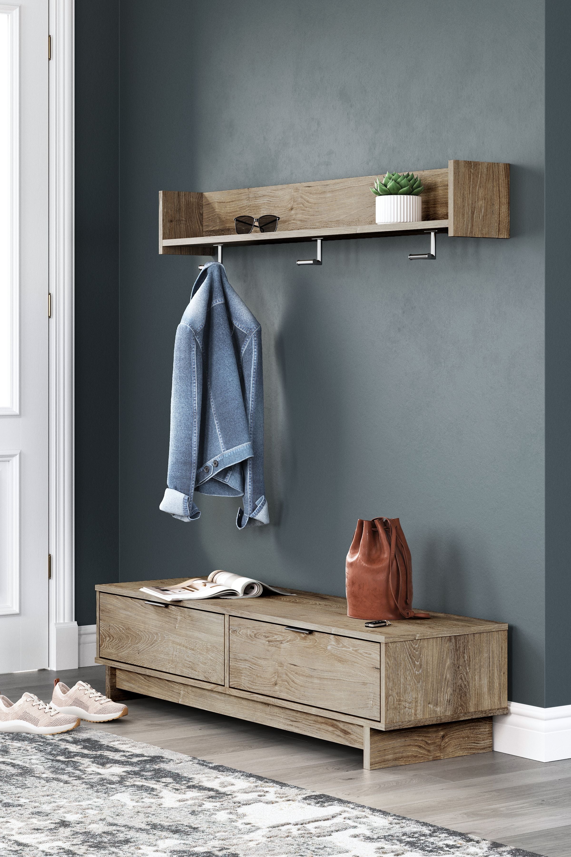 Signature Design by Ashley® Oliah - Natural - Bench With Coat Rack | Meri Furniture