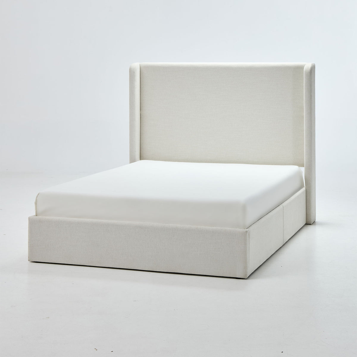 Caron - King Size Upholstered Wingback Bed With High Headboard - Ivory