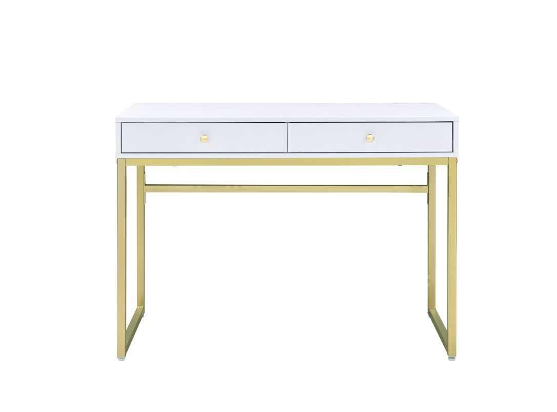 ACME Coleen - Desk - White & Brass Finish | Meri Furniture