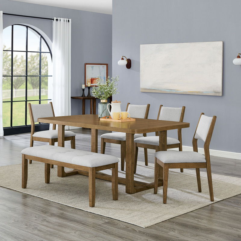 Darla 6Pc 72" Rectangular Walnut Oak Finish Sled Dining Set with Bench